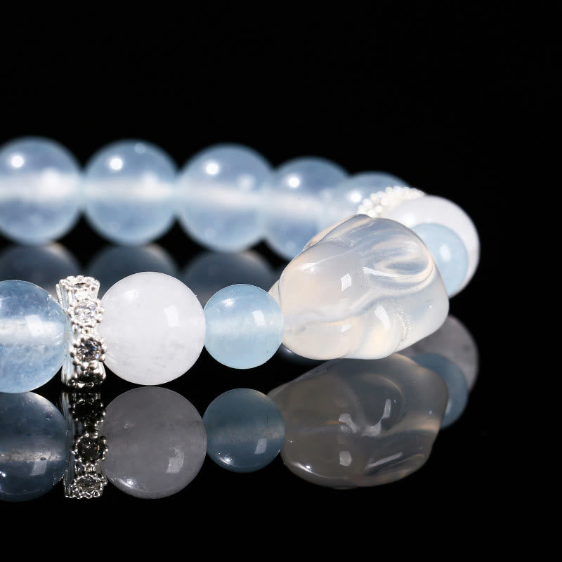 Wear FengShui Blue Chalcedony White Agate Rabbit Emotional Balance Bracelet