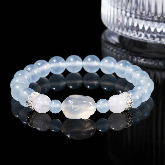 Wear FengShui Blue Chalcedony White Agate Rabbit Emotional Balance Bracelet
