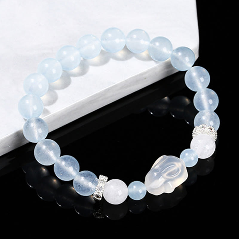 Wear FengShui Blue Chalcedony White Agate Rabbit Emotional Balance Bracelet