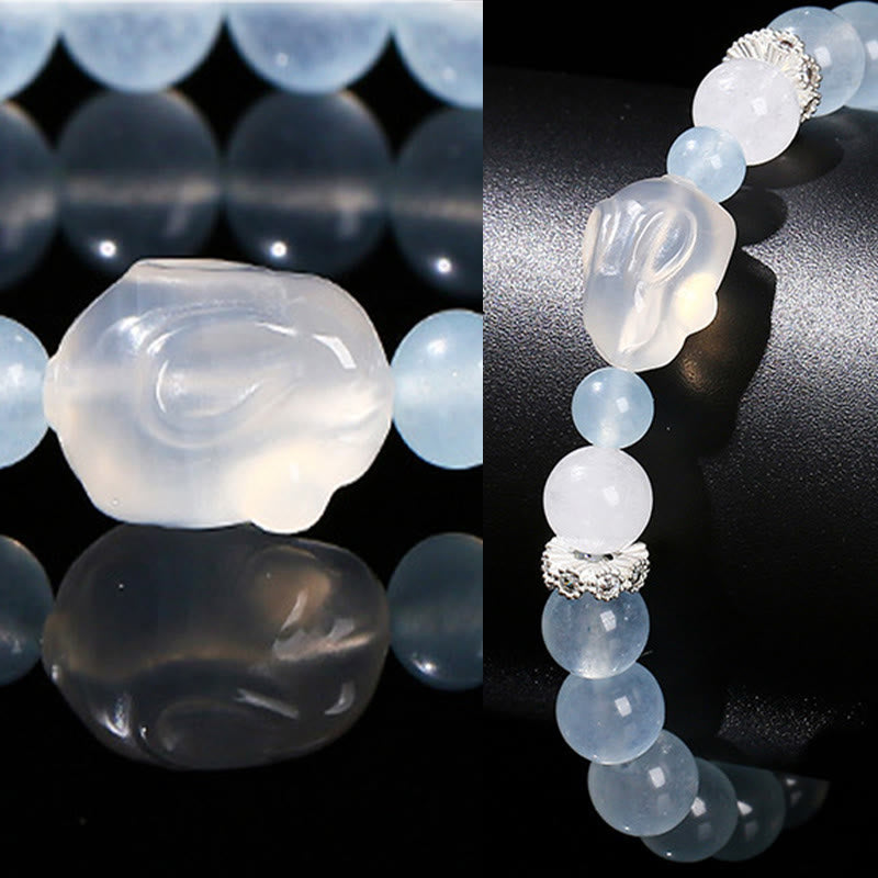 Wear FengShui Blue Chalcedony White Agate Rabbit Emotional Balance Bracelet