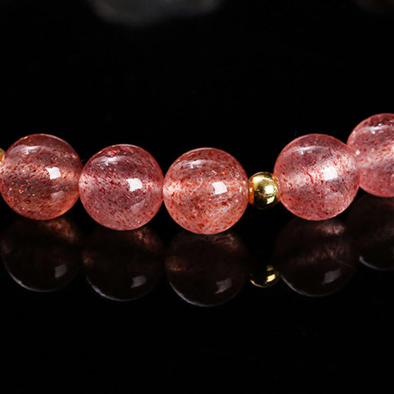 Wear FengShui Natural Strawberry Quartz Agate Rabbit Healing Bracelet