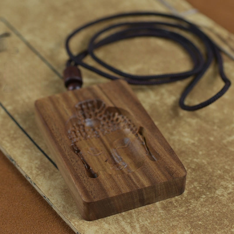 Wear FengShui Green Sandalwood Buddha Symbol Positive Necklace Pendant
