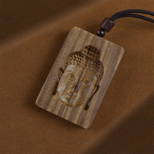 Wear FengShui Green Sandalwood Buddha Symbol Positive Necklace Pendant