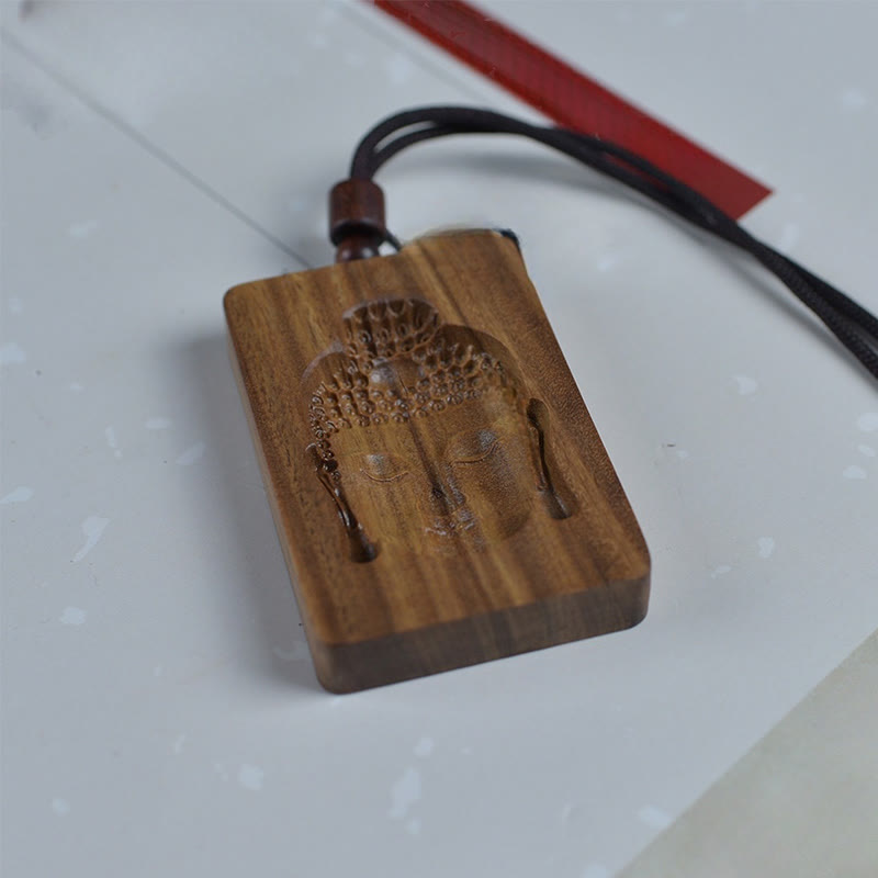 Wear FengShui Green Sandalwood Buddha Symbol Positive Necklace Pendant