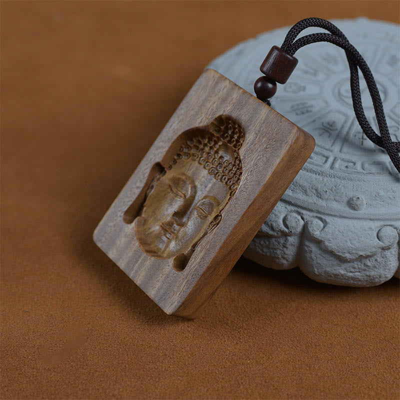 Wear FengShui Green Sandalwood Buddha Symbol Positive Necklace Pendant