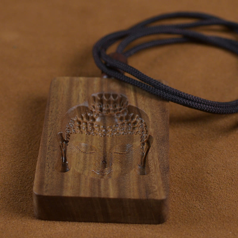 Wear FengShui Green Sandalwood Buddha Symbol Positive Necklace Pendant
