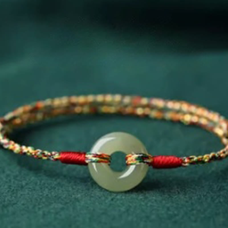 Wear FengShui Handmade Peace Buckle Jade Prosperity Colorful Rope Bracelet