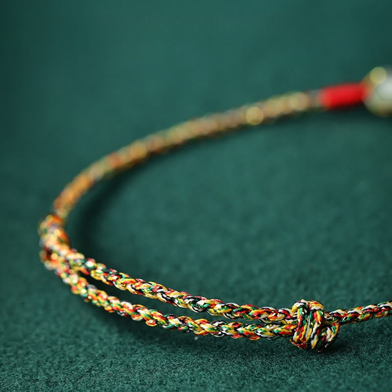 Wear FengShui Handmade Peace Buckle Jade Prosperity Colorful Rope Bracelet