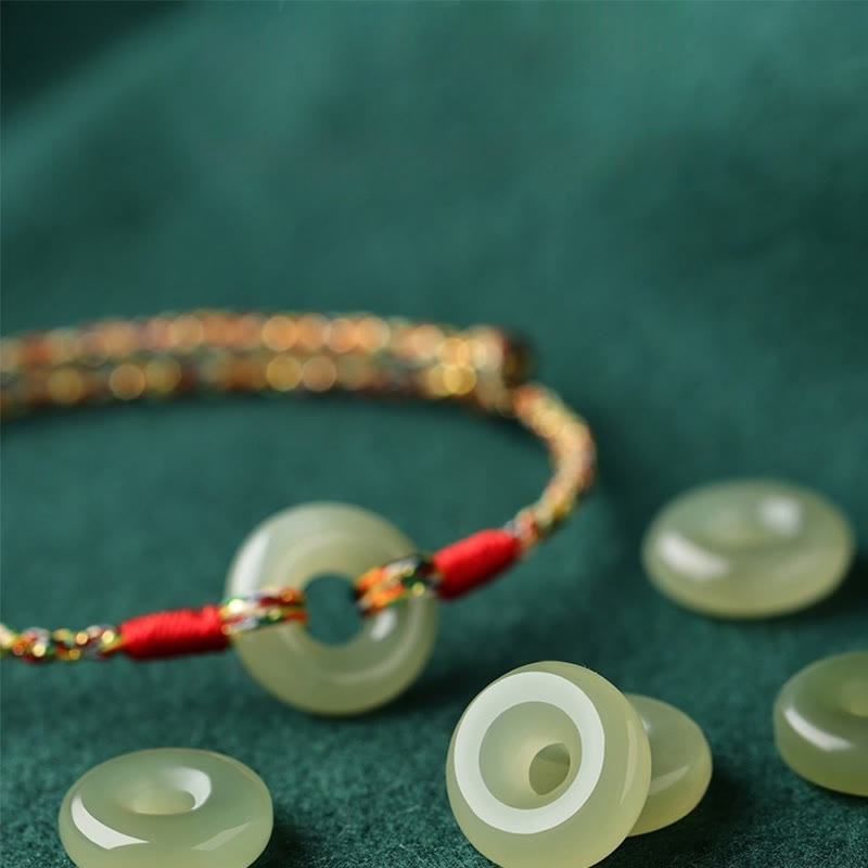 Wear FengShui Handmade Peace Buckle Jade Prosperity Colorful Rope Bracelet