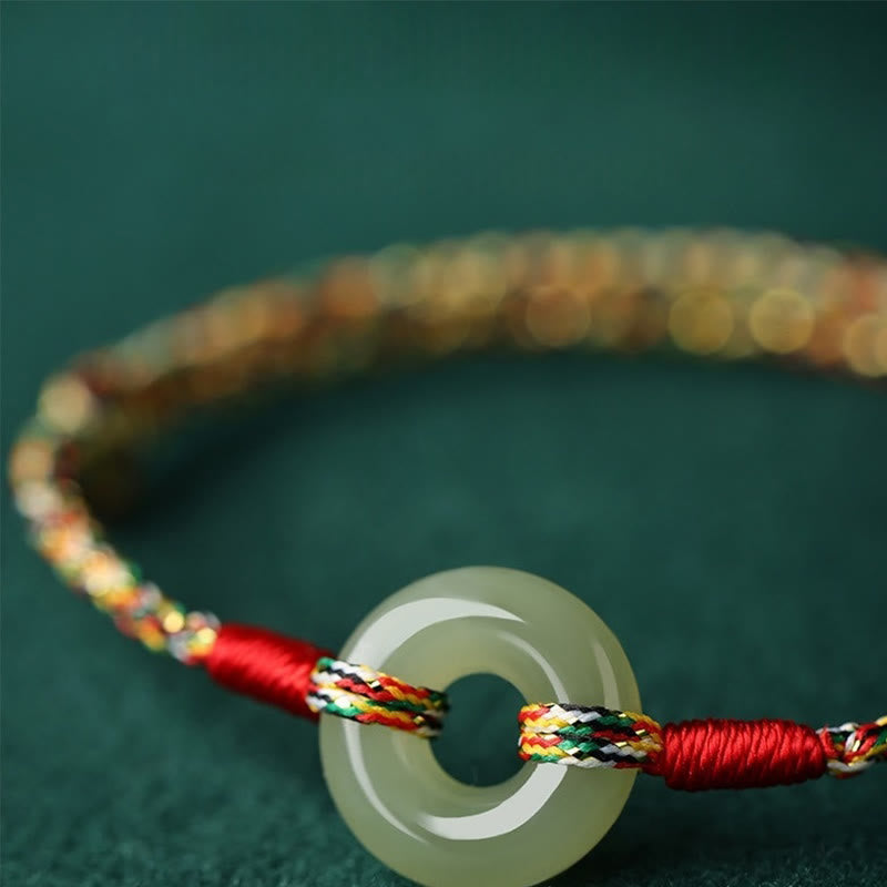 Wear FengShui Handmade Peace Buckle Jade Prosperity Colorful Rope Bracelet