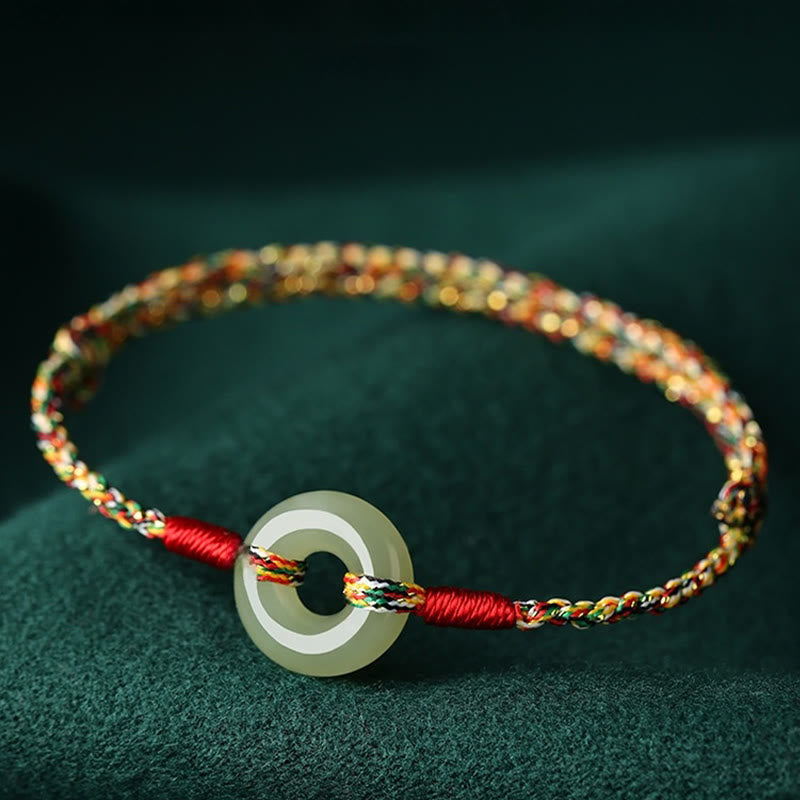 Wear FengShui Handmade Peace Buckle Jade Prosperity Colorful Rope Bracelet