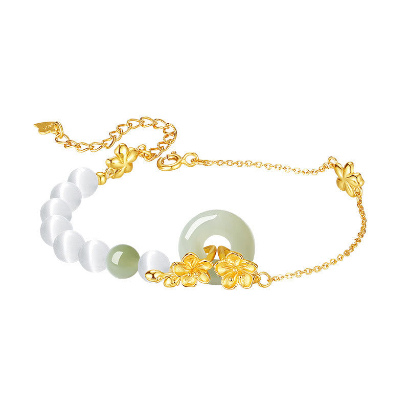 Wear FengShui 999 Sterling Silver Natural Hetian Jade Peace Buckle Peach Blossom Luck Bracelet