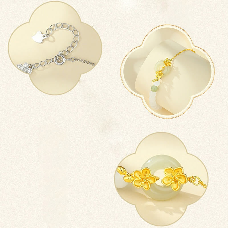 Wear FengShui 999 Sterling Silver Natural Hetian Jade Peace Buckle Peach Blossom Luck Bracelet
