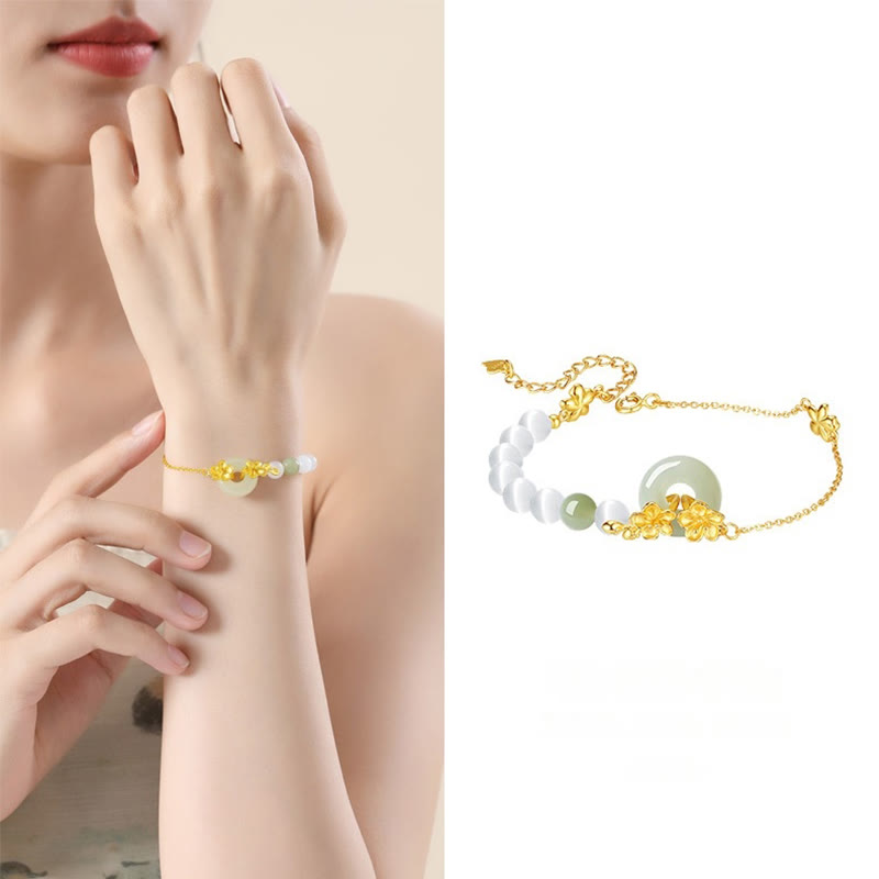 Wear FengShui 999 Sterling Silver Natural Hetian Jade Peace Buckle Peach Blossom Luck Bracelet