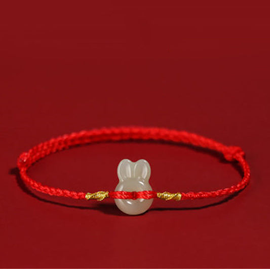 Wear FengShui Hetian Jade Cute Rabbit String Luck Bracelet