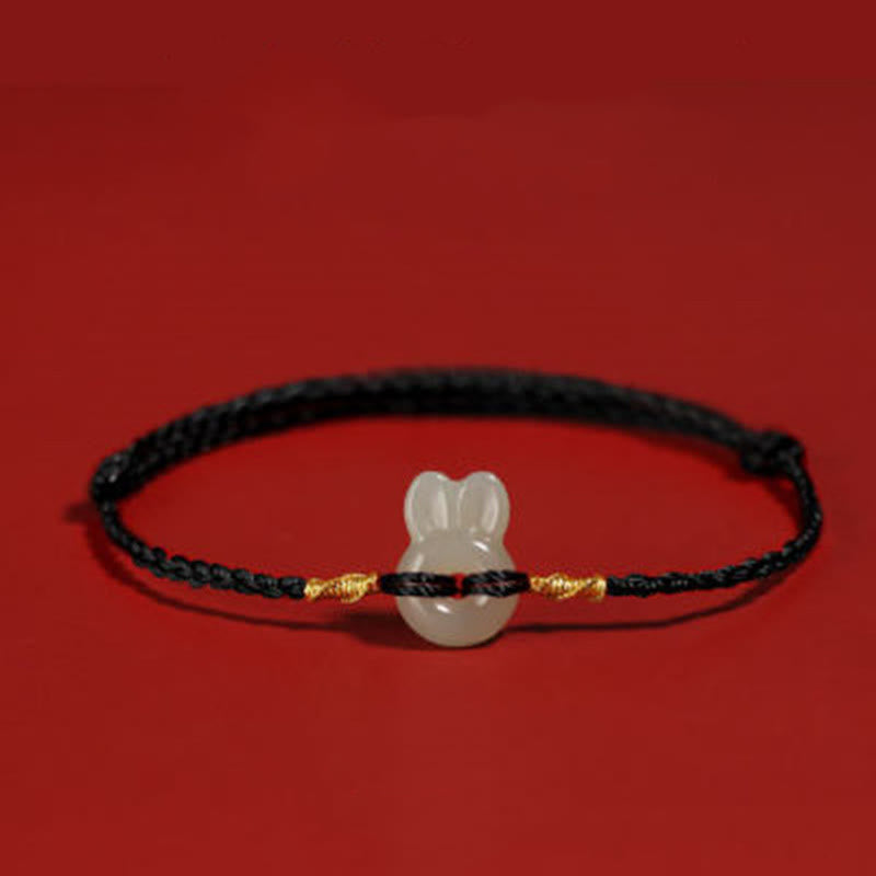 Wear FengShui Hetian Jade Cute Rabbit String Luck Bracelet
