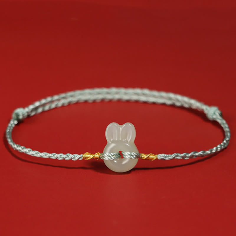 Wear FengShui Hetian Jade Cute Rabbit String Luck Bracelet