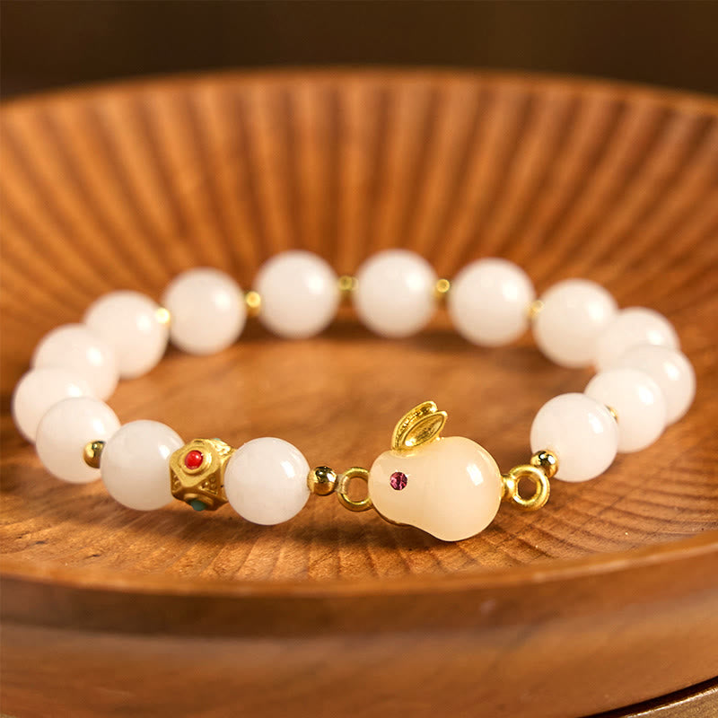 Wear FengShui Golden Silk Jade Cute Rabbit Luck Bracelet