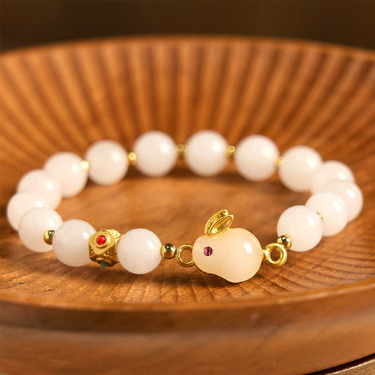 Wear FengShui Golden Silk Jade Cute Rabbit Luck Bracelet