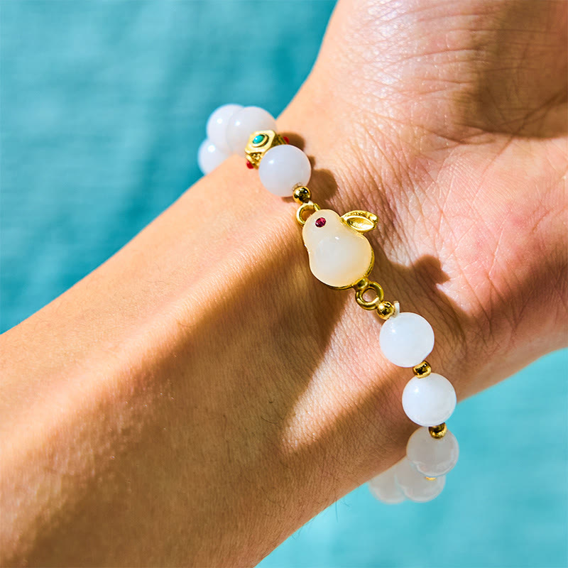 Wear FengShui Golden Silk Jade Cute Rabbit Luck Bracelet