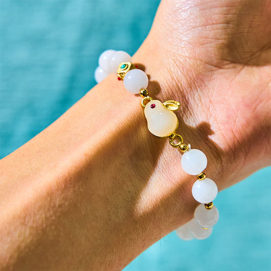 Wear FengShui Golden Silk Jade Cute Rabbit Luck Bracelet