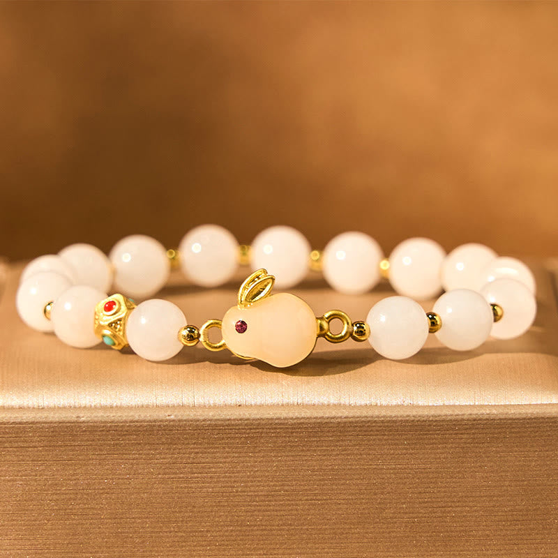 Wear FengShui Golden Silk Jade Cute Rabbit Luck Bracelet