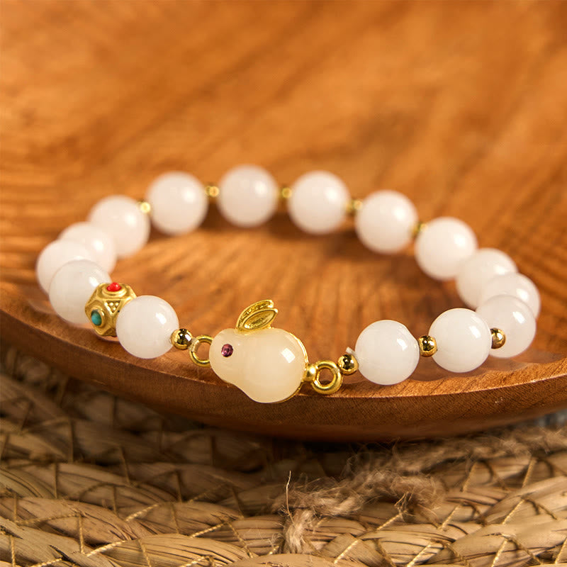 Wear FengShui Golden Silk Jade Cute Rabbit Luck Bracelet
