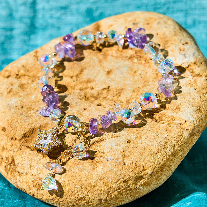 Wear FengShui Natural Amethyst Crystal Star Charm Positive Transformation Bracelet