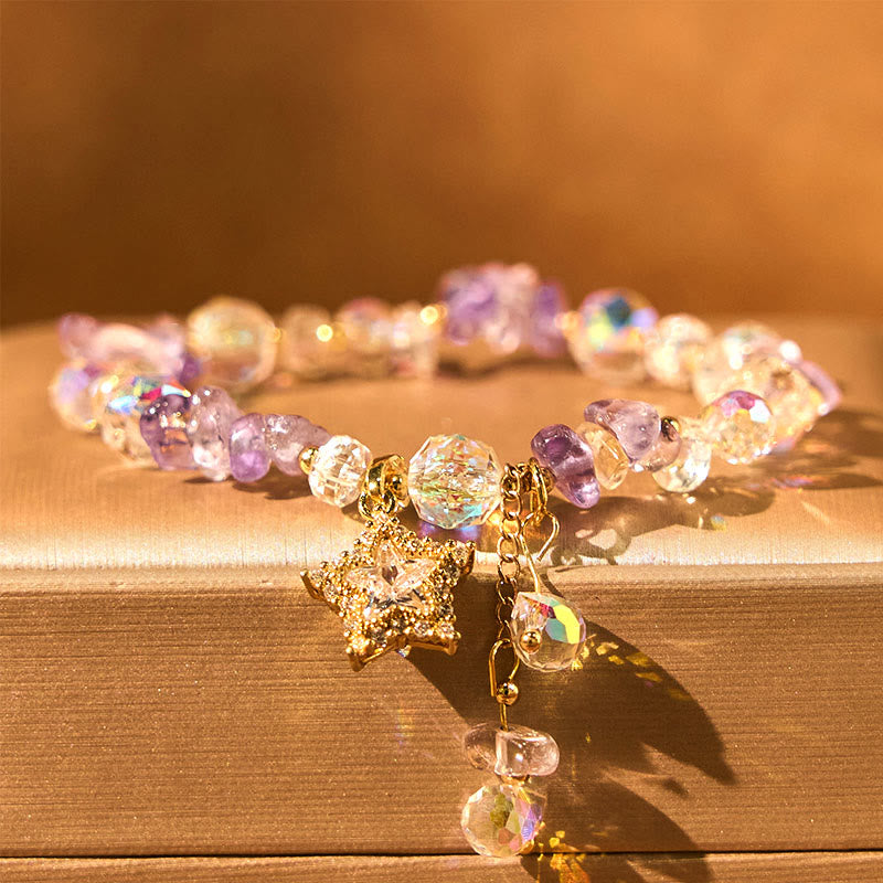 Wear FengShui Natural Amethyst Crystal Star Charm Positive Transformation Bracelet
