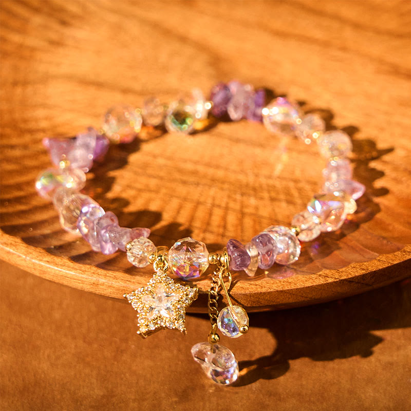 Wear FengShui Natural Amethyst Crystal Star Charm Positive Transformation Bracelet