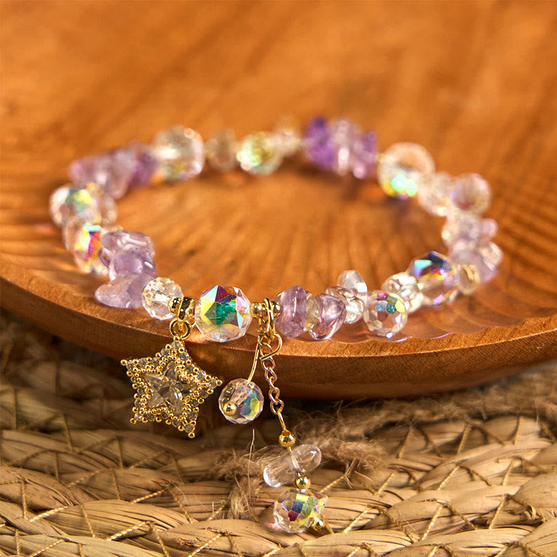 Wear FengShui Natural Amethyst Crystal Star Charm Positive Transformation Bracelet
