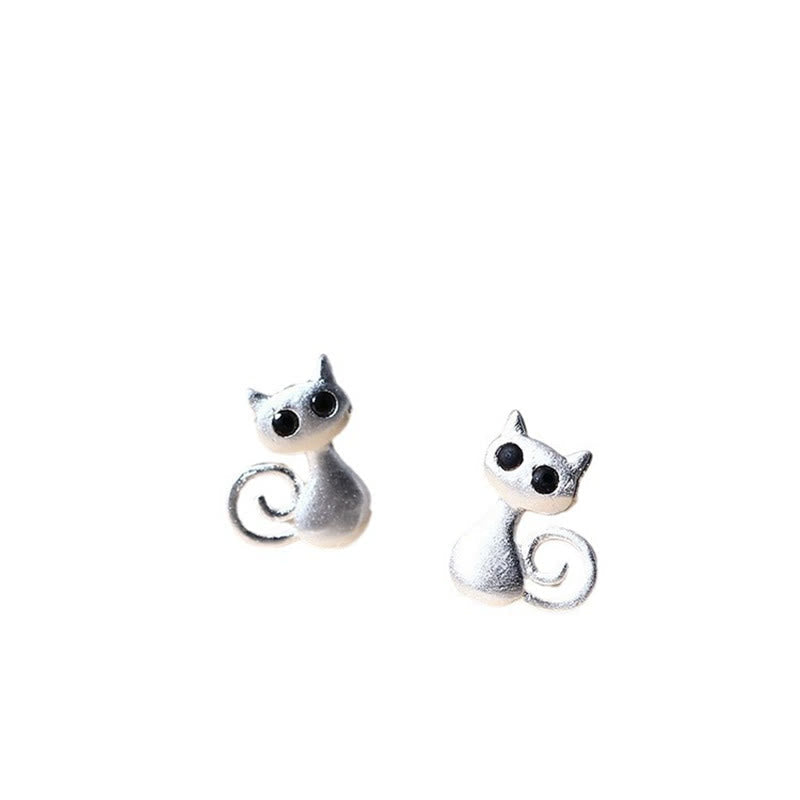 Wear FengShui 925 Sterling Silver Posts Cute Cat Kitten Blessing Stud Earrings