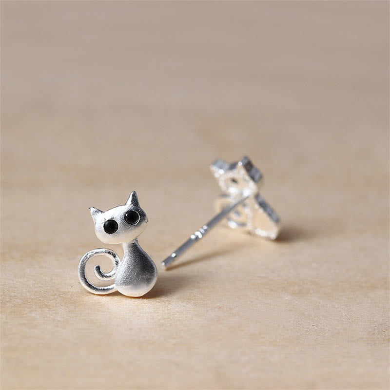 Wear FengShui 925 Sterling Silver Posts Cute Cat Kitten Blessing Stud Earrings