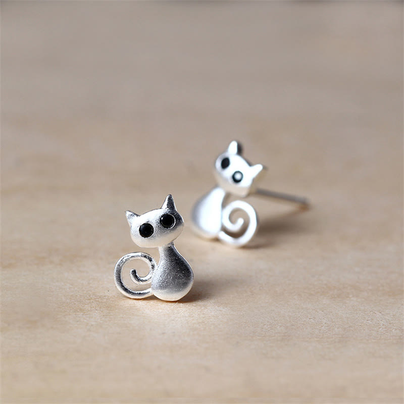 Wear FengShui 925 Sterling Silver Posts Cute Cat Kitten Blessing Stud Earrings