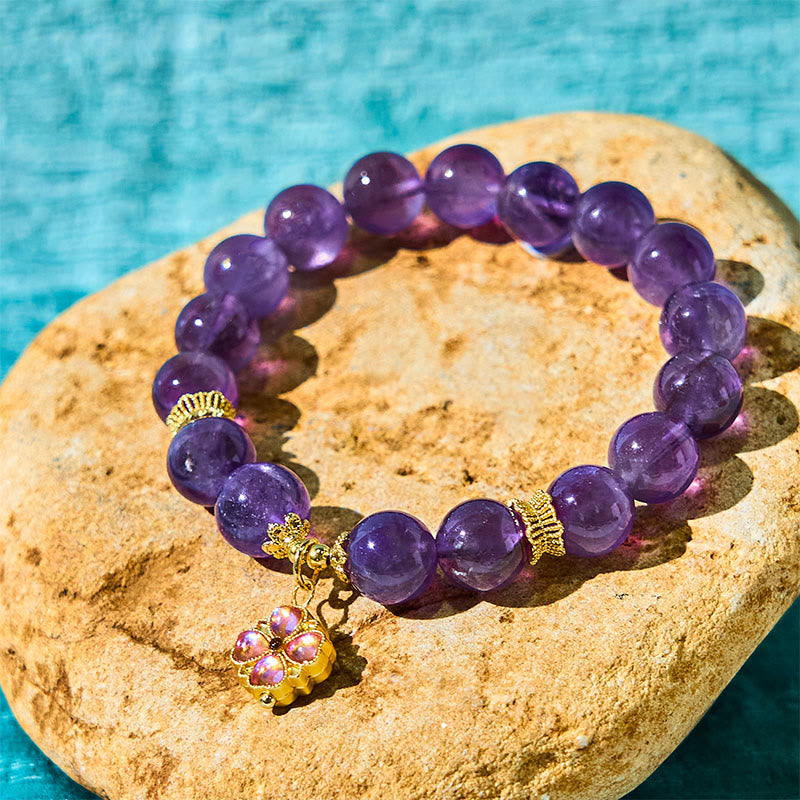 Wear FengShui Natural Amethyst Four Leaf Clover Charm Communication Bracelet
