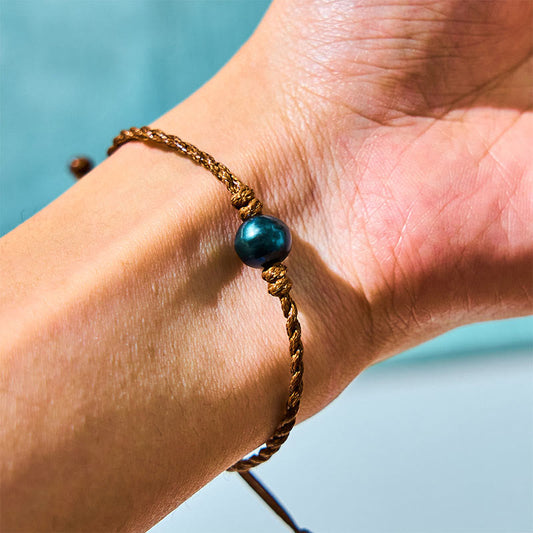 Wear FengShui Natural Tahitian Black Pearl Bead Wax Rope Wisdom Bracelet