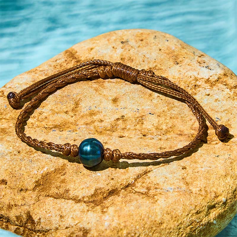 Wear FengShui Natural Tahitian Black Pearl Bead Wax Rope Wisdom Bracelet