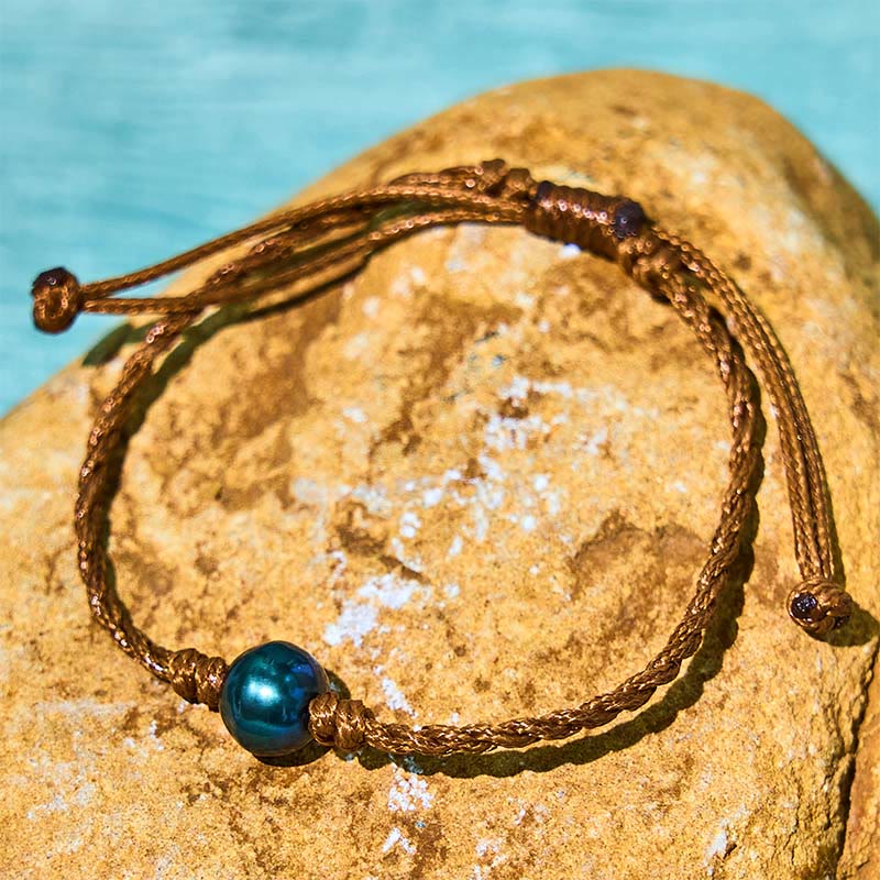 Wear FengShui Natural Tahitian Black Pearl Bead Wax Rope Wisdom Bracelet