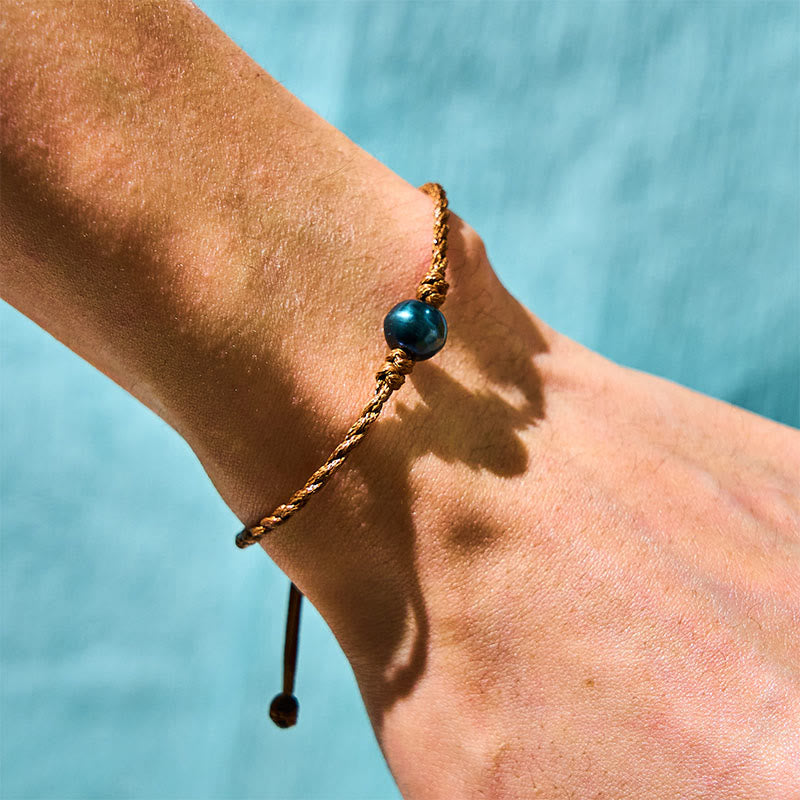 Wear FengShui Natural Tahitian Black Pearl Bead Wax Rope Wisdom Bracelet