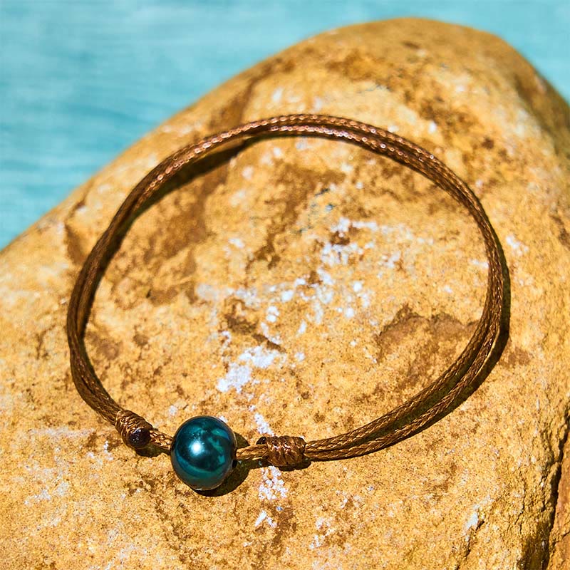 Wear FengShui Natural Tahitian Black Pearl Bead Wax Rope Healing Bracelet