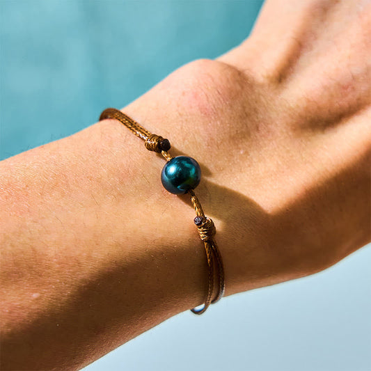 Wear FengShui Natural Tahitian Black Pearl Bead Wax Rope Healing Bracelet