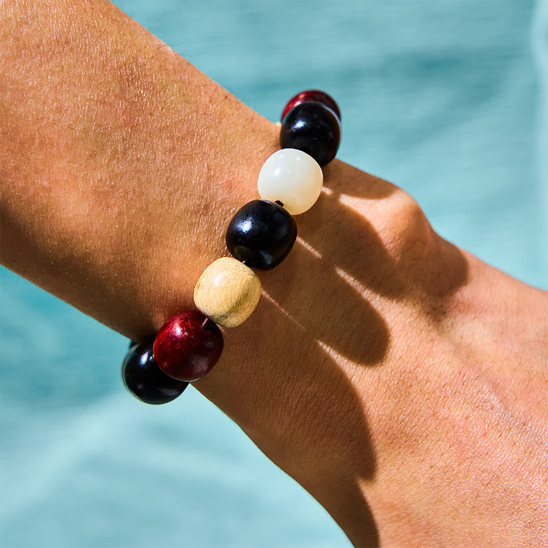 Wear FengShui Small Leaf Red Sandalwood Ebony Wood Cute Cat Engraved Protection Bracelet