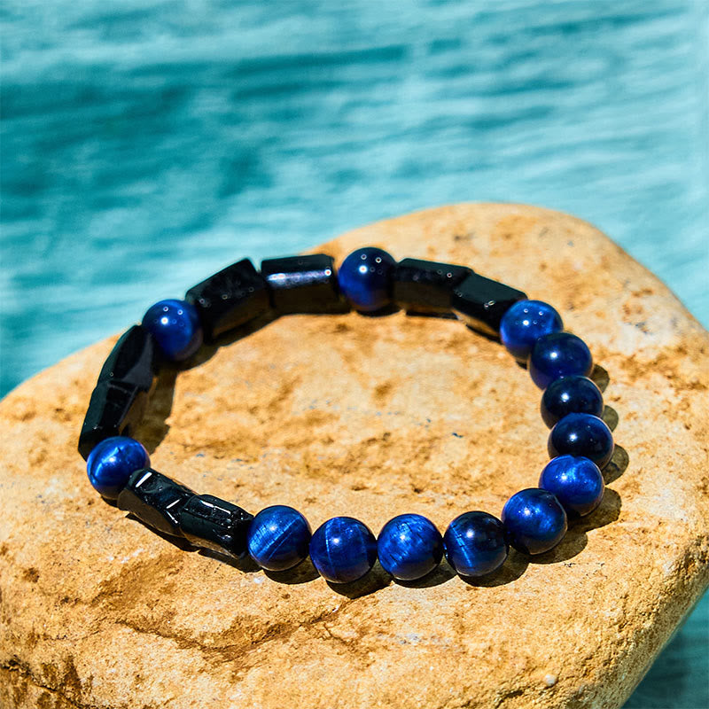 Wear FengShui Blue Tiger Eye Black Tourmaline Strength Bracelet