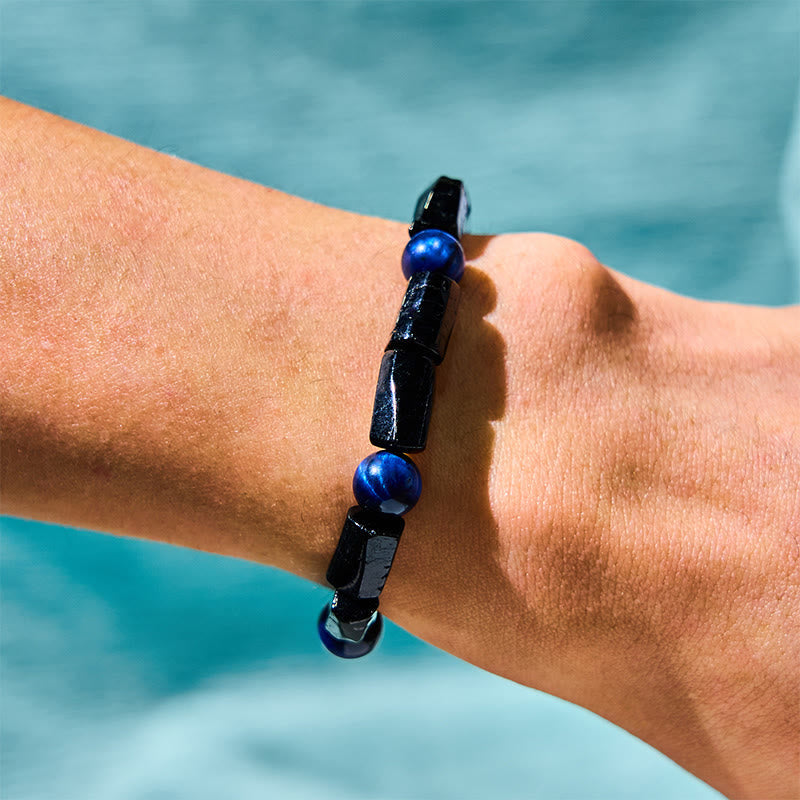 Wear FengShui Blue Tiger Eye Black Tourmaline Strength Bracelet