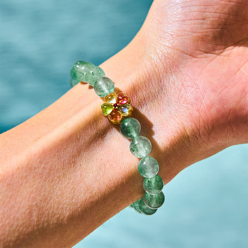 Wear FengShui Natural Green Strawberry Quartz Soothing Fu Character Bracelet