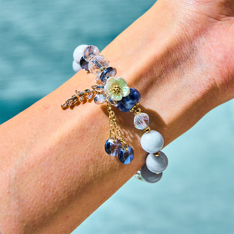 Wear FengShui Blue Crystal Amethyst Sun Stone Green Aventurine Healing Bracelet