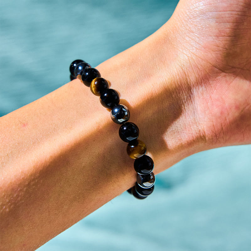 Wear FengShui Natural Tiger's Eye Obsidian Hematite Positive Powerful Bracelet