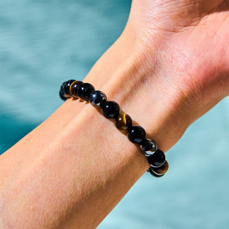 Wear FengShui Natural Tiger's Eye Obsidian Hematite Positive Powerful Bracelet