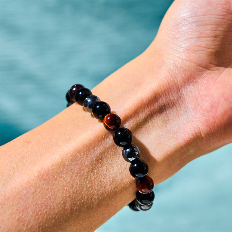 Wear FengShui Natural Tiger's Eye Obsidian Hematite Positive Powerful Bracelet