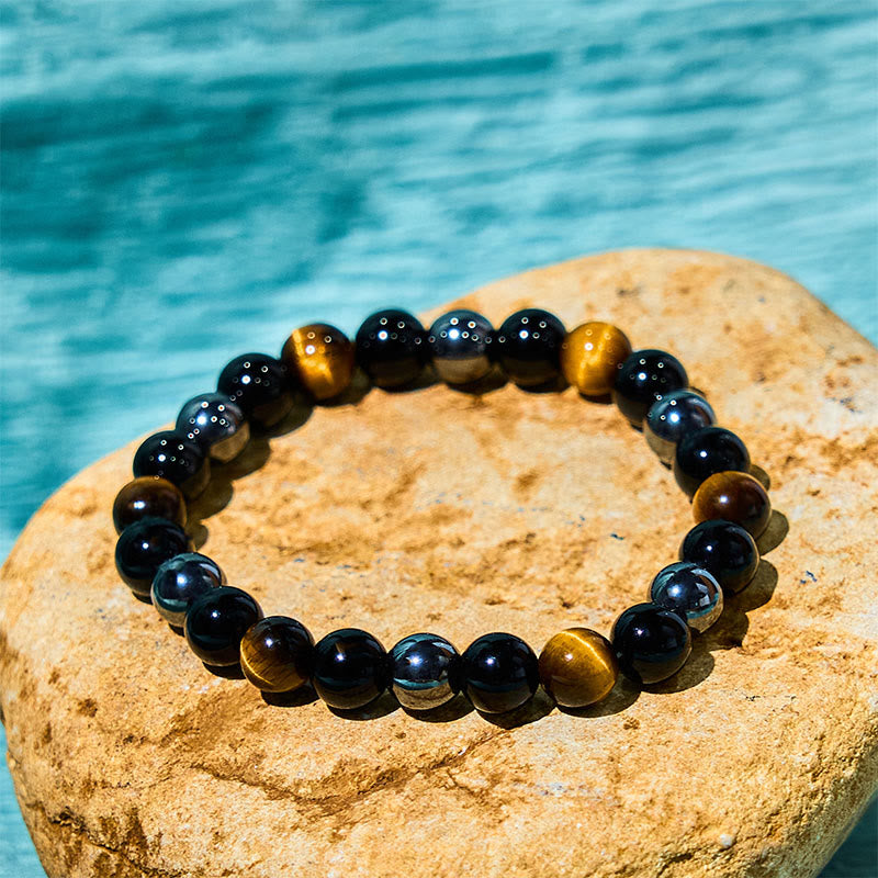 Wear FengShui Natural Tiger's Eye Obsidian Hematite Positive Powerful Bracelet